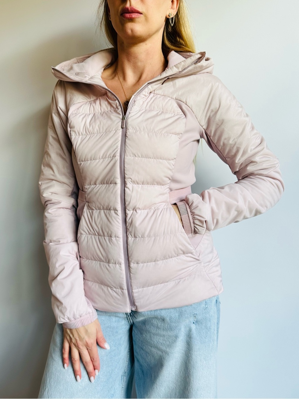 Lululemon Down For It All Jacket Light Pink Goose Down Hooded Athletic 10